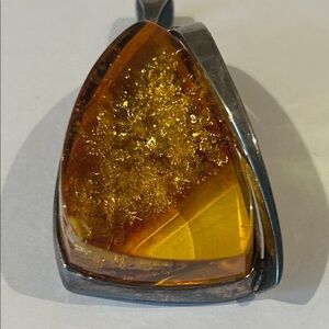 NEW Sterling Amber Triangle Pendant - Golden Amber